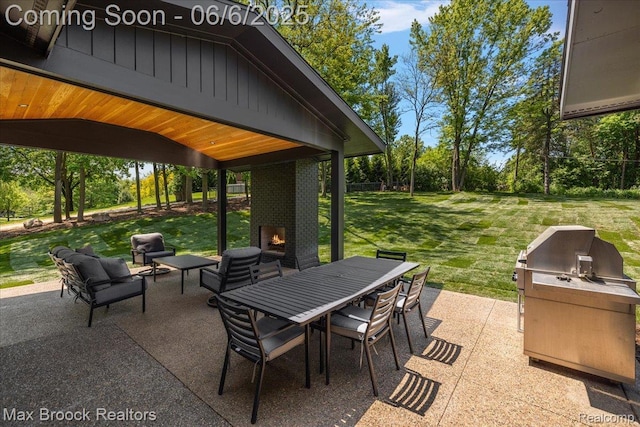 4340 Charing Cross Rd, Bloomfield Hills, MI 48304 - view of patio with outdoor dining area, area for grilling, and an outdoor living space with a fireplace