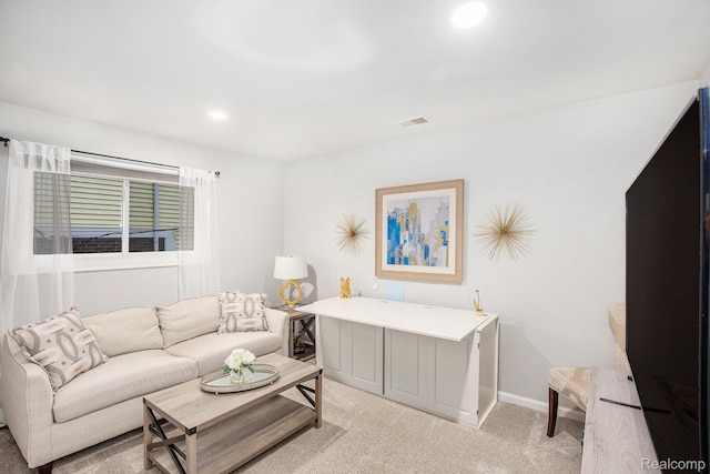 10048 King Rd, Davisburg, MI 48350 - living room with light colored carpet, baseboards, and recessed lighting