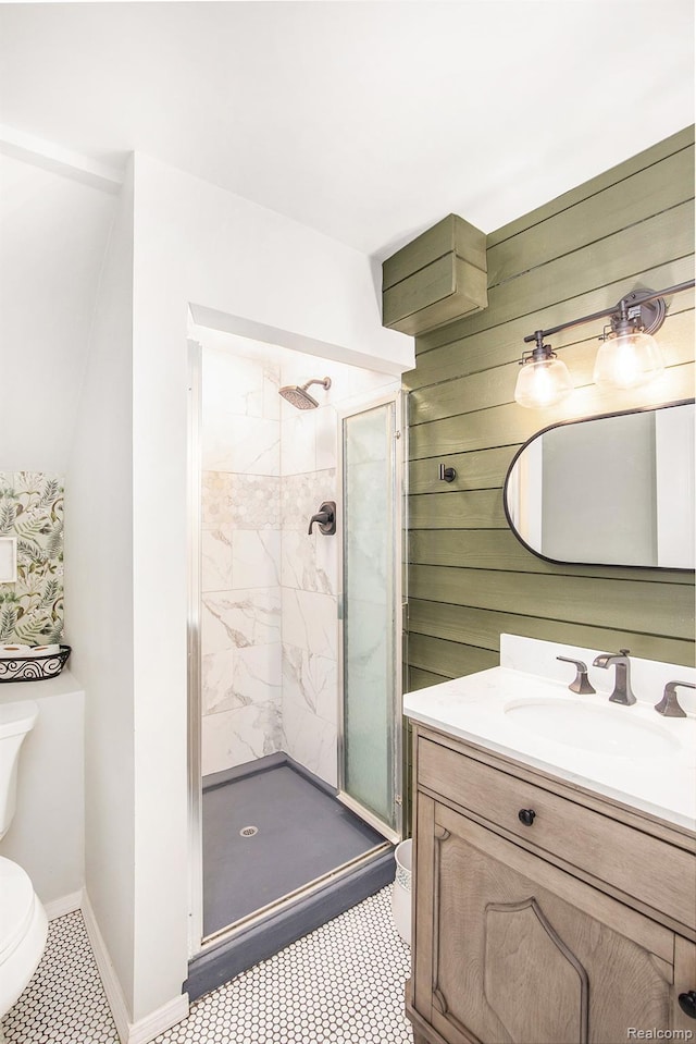 10048 King Rd, Davisburg, MI 48350 - bathroom with toilet, a stall shower, and vanity