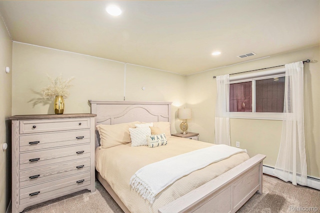 10048 King Rd, Davisburg, MI 48350 - bedroom featuring light colored carpet, a baseboard heating unit, and recessed lighting