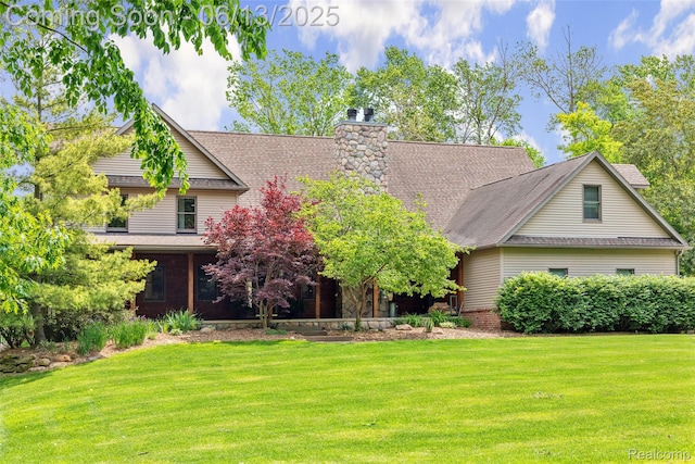 4230 Mill Lake Rd, Lake Orion, MI 48360 - view of front of house featuring a front yard, roof with shingles, and a chimney