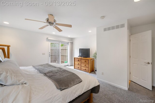 4230 Mill Lake Rd, Lake Orion, MI 48360 - bedroom featuring recessed lighting, carpet, access to exterior, and a ceiling fan