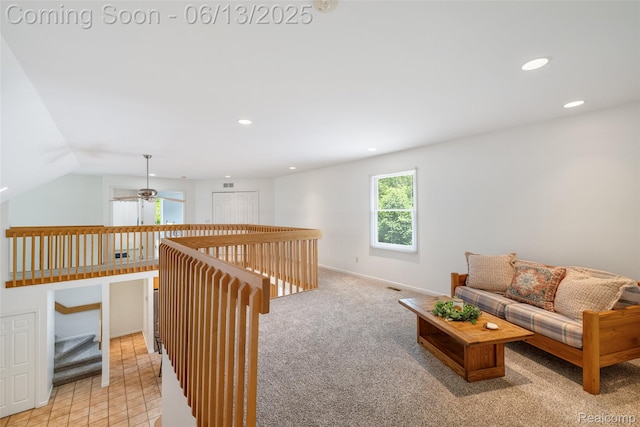 4230 Mill Lake Rd, Lake Orion, MI 48360 - living area featuring recessed lighting, ceiling fan, and light colored carpet