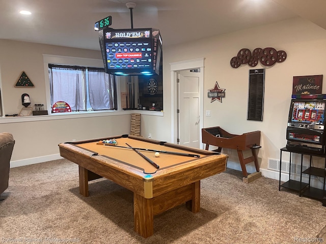 4264 W Benjamin Rd, Perry, MI 48872 - recreation room with carpet flooring, billiards table, and baseboards