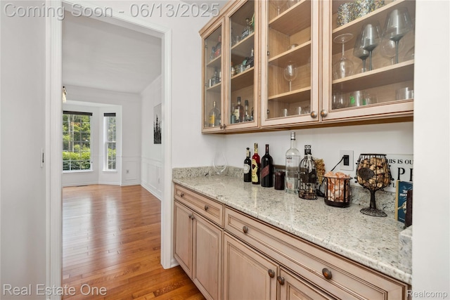 3788 High Grove Way, Lake Orion, MI 48360 - indoor dry bar with light wood-style flooring, wainscoting, and a decorative wall