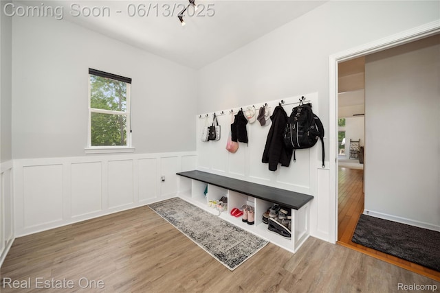 3788 High Grove Way, Lake Orion, MI 48360 - mudroom featuring wood finished floors, wainscoting, and a decorative wall