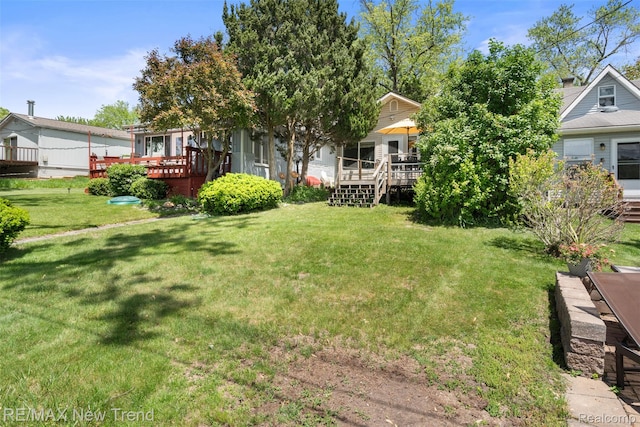 4044 Fieldview Ave, West Bloomfield, MI 48324 - view of grassy yard with a wooden deck