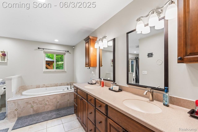 490 Rolling Oaks Dr, Howell, MI 48843 - bathroom featuring double vanity, a bath, and tile patterned floors
