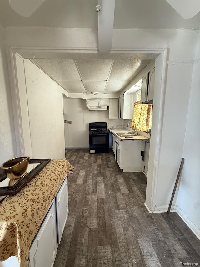 17469 Goddard St, Detroit, MI 48212 - kitchen featuring gas stove, a sink, dark wood-style flooring, and light countertops