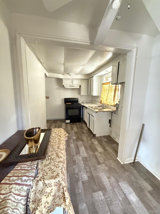 17469 Goddard St, Detroit, MI 48212 - kitchen with gas stove, a sink, light countertops, and dark wood-type flooring
