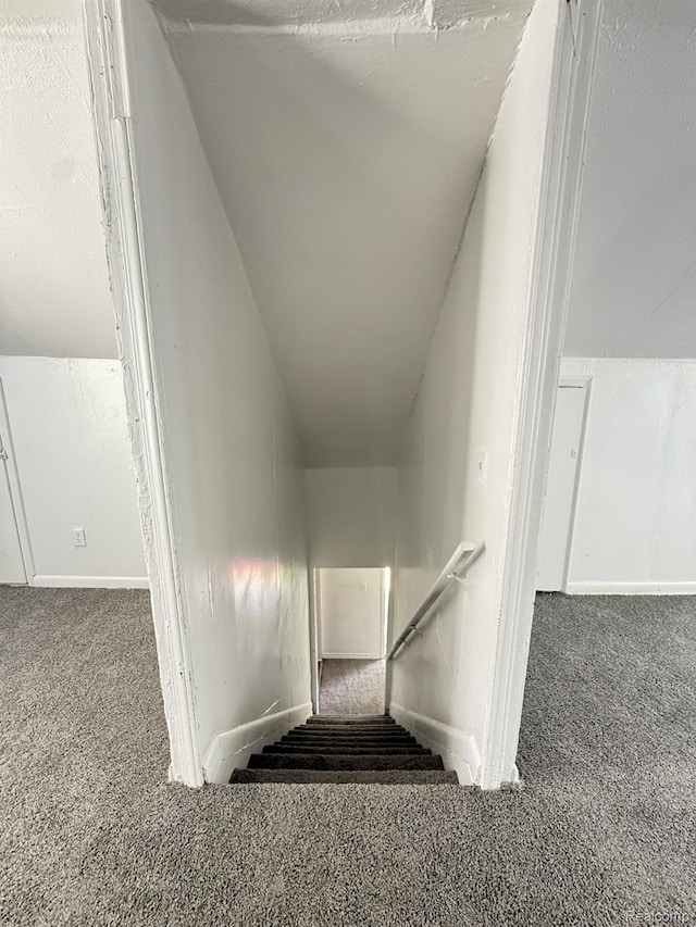17469 Goddard St, Detroit, MI 48212 - staircase with carpet flooring, baseboards, and lofted ceiling