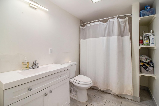 2635 E River Rd, Twin Lake, MI 49457 - full bathroom with toilet, tile patterned floors, vanity, and curtained shower