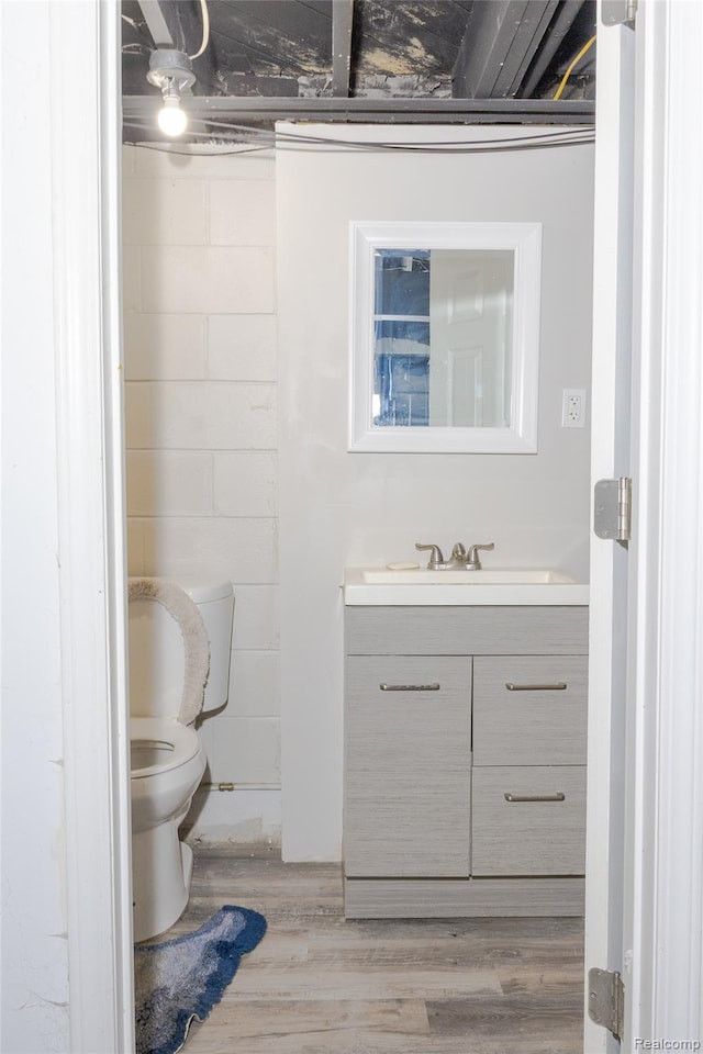 19176 Barlow St, Detroit, MI 48205 - half bathroom featuring vanity, toilet, and wood finished floors