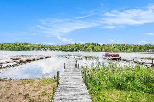 6026 Keeney Rd, Six Lakes, MI 48886 - dock featuring a water view and a forest view