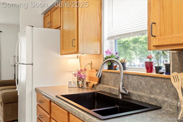 501 Front St, Holly, MI 48442 - kitchen with a sink and freestanding refrigerator