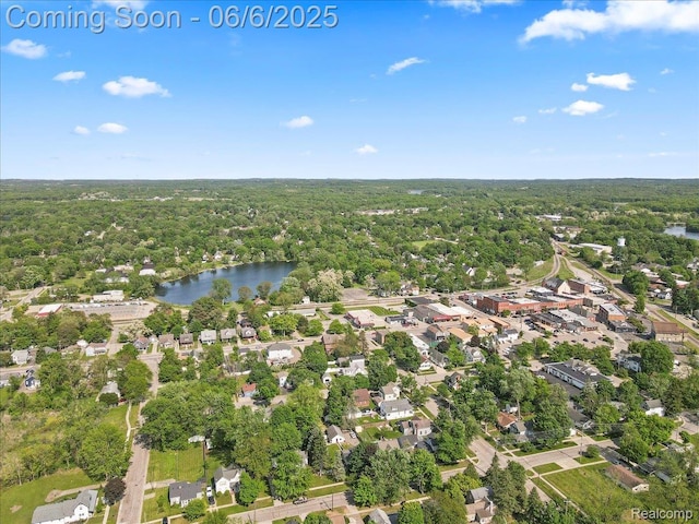 501 Front St, Holly, MI 48442 - aerial view of property's location featuring a heavily wooded area and a large body of water