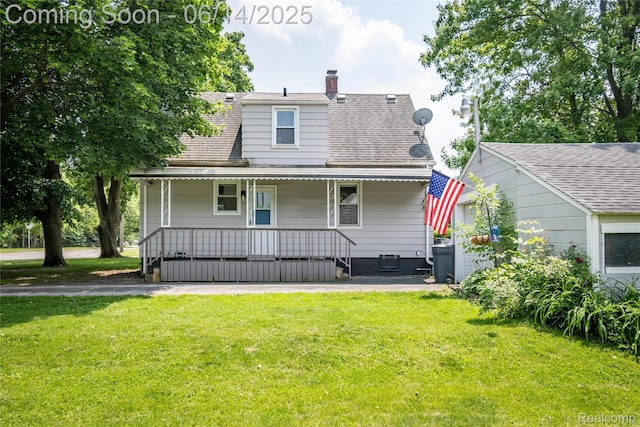 2375 Nichols Ave, Grand Blanc, MI 48507 - back of property with a lawn, a porch, a chimney, and roof with shingles