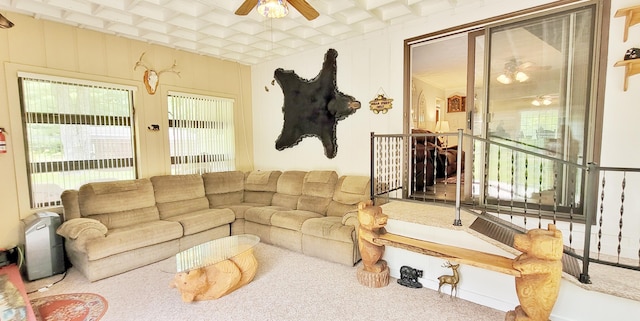 1308 Beaver Rd, Bitely, MI 49309 - living room with ceiling fan and carpet flooring