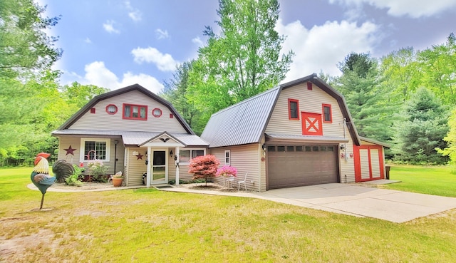 1308 Beaver Rd, Bitely, MI 49309 - dutch colonial with a gambrel roof, an outdoor structure, a barn, and a front lawn