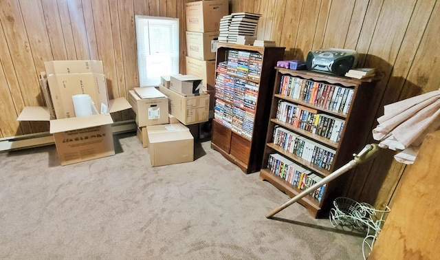 1308 Beaver Rd, Bitely, MI 49309 - living area with wood walls and carpet floors