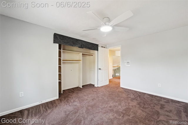 5490 Clarkston Rd, Clarkston, MI 48348 - unfurnished bedroom with carpet floors, baseboards, a closet, and a ceiling fan