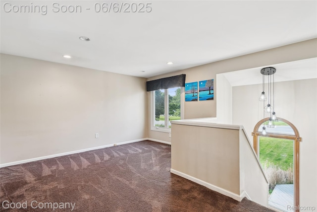 5490 Clarkston Rd, Clarkston, MI 48348 - spare room with dark colored carpet, baseboards, and recessed lighting