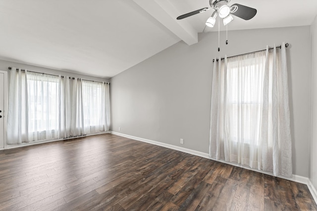21850 Schroeder Ave, Eastpointe, MI 48021 - spare room with a ceiling fan, dark wood-style flooring, and baseboards