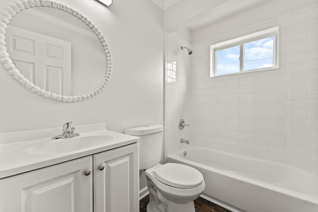 21850 Schroeder Ave, Eastpointe, MI 48021 - full bathroom with vanity, toilet, crown molding, and shower / bath combination