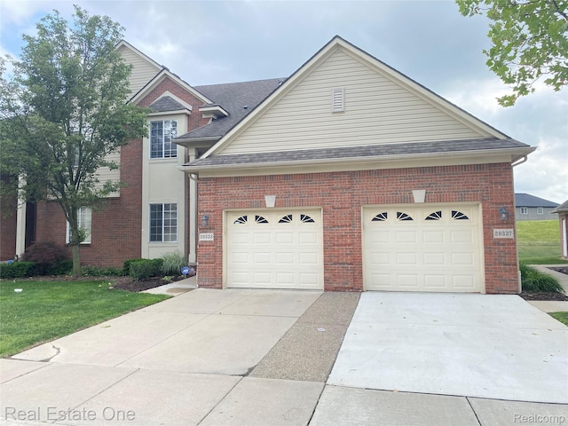 29337 Woodpark Cir Unit 60, Warren, MI 48092 - traditional home with driveway, brick siding, roof with shingles, and a garage