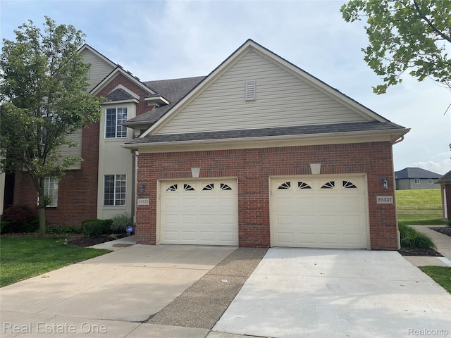 29337 Woodpark Cir Unit 60, Warren, MI 48092 - traditional-style house with concrete driveway, brick siding, and roof with shingles