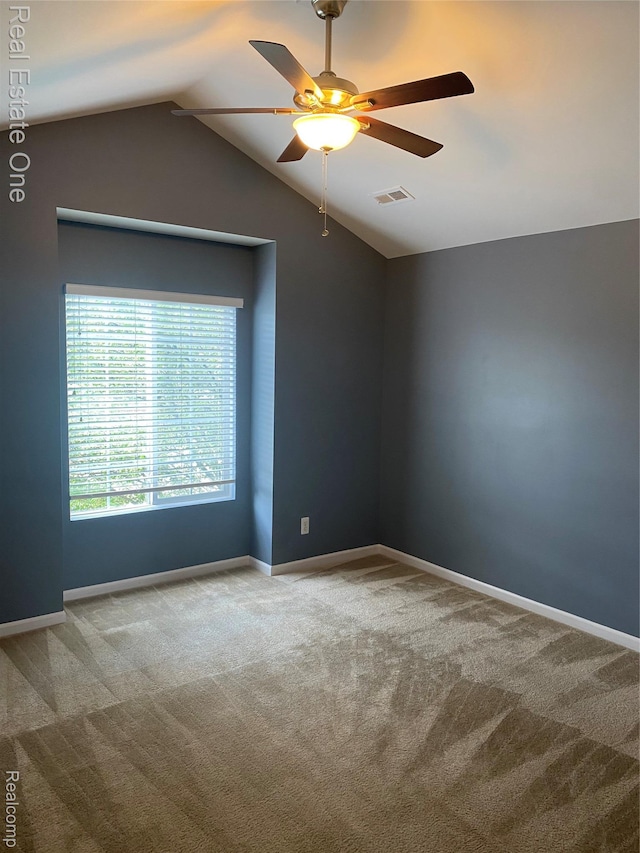 29337 Woodpark Cir Unit 60, Warren, MI 48092 - unfurnished room with ceiling fan, carpet flooring, and vaulted ceiling