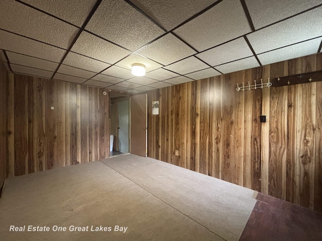8446 Bamfield Rd, South Branch, MI 48761 - finished basement featuring wooden walls and a paneled ceiling