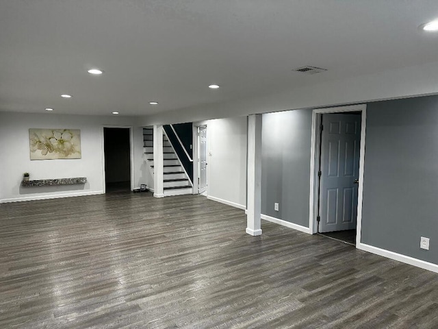 775 Riverview Dr, Plainwell, MI 49080 - finished basement with recessed lighting, wood finished floors, baseboards, and stairs