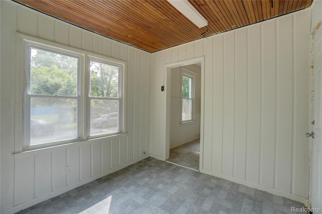 8103 E Canfield St, Detroit, MI 48214 - unfurnished room with wooden ceiling, light flooring, and wooden walls