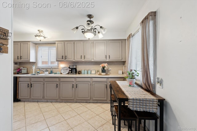 6057 Sylvia St, Taylor, MI 48180 - kitchen featuring gray cabinetry, backsplash, and light countertops