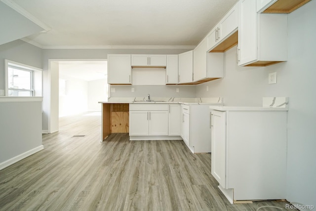 967 Keith St, Oxford, MI 48371 - kitchen with a sink, light wood-type flooring, crown molding, and white cabinets