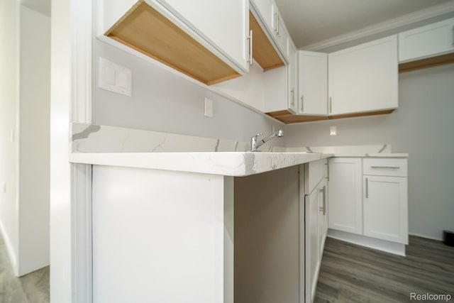 967 Keith St, Oxford, MI 48371 - kitchen featuring light stone counters, dark wood-style floors, white cabinets, and a sink
