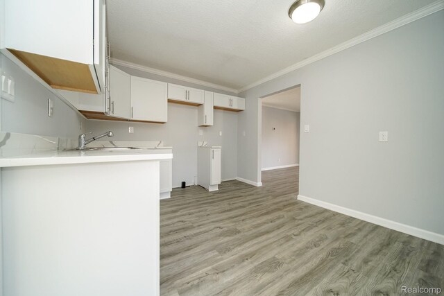 967 Keith St, Oxford, MI 48371 - kitchen featuring crown molding, light wood-style floors, white cabinets, a sink, and baseboards
