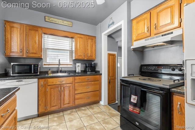 1731 N Franklin St, Dearborn, MI 48128 - kitchen with black electric range, white dishwasher, under cabinet range hood, a sink, and stainless steel microwave