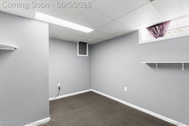 1731 N Franklin St, Dearborn, MI 48128 - below grade area featuring carpet, a paneled ceiling, and baseboards