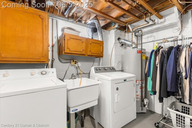 1731 N Franklin St, Dearborn, MI 48128 - laundry area featuring water heater, independent washer and dryer, and cabinet space