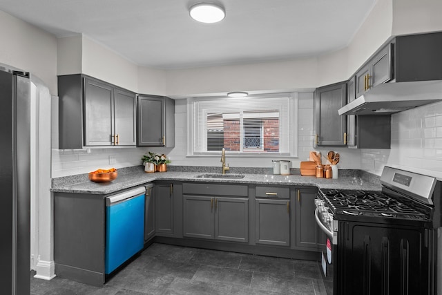 16631 Lawton St, Detroit, MI 48221 - kitchen featuring stainless steel range with gas cooktop, a sink, dishwasher, and gray cabinets