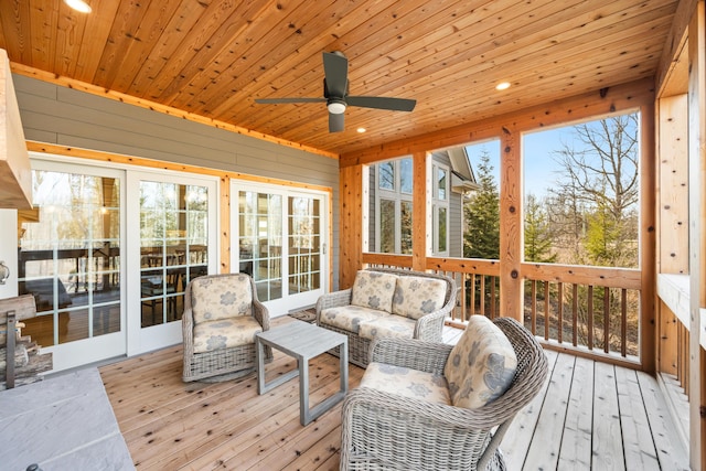 8680 Dexter Pinckney Rd, Pinckney, MI 48169 - sunroom featuring a ceiling fan and an outdoor living space