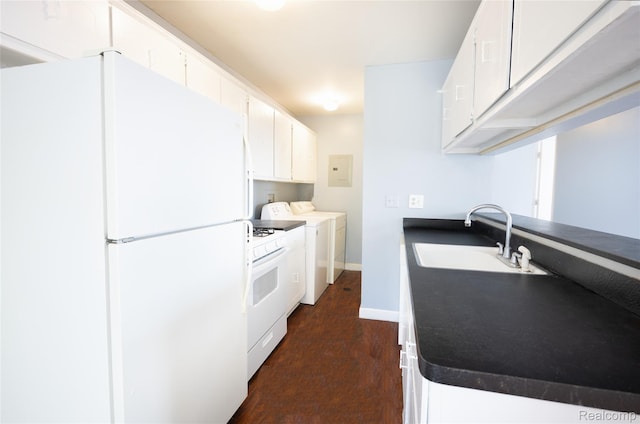 3007 Maplewood Ct, Rochester Hills, MI 48360 - kitchen with white appliances, a sink, independent washer and dryer, electric panel, and baseboards