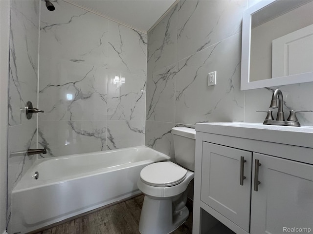 5327 E Carpenter Rd, Grand Blanc, MI 48506 - full bathroom featuring vanity, wood finished floors, and washtub / shower combination
