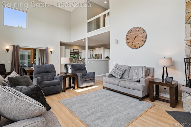 4118 Shoreview Ln, Whitmore Lake, MI 48189 - living area featuring light wood finished floors, a high ceiling, healthy amount of natural light, and baseboards