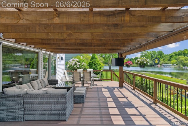 4118 Shoreview Ln, Whitmore Lake, MI 48189 - deck featuring outdoor dining area, an outdoor living space, and a water view