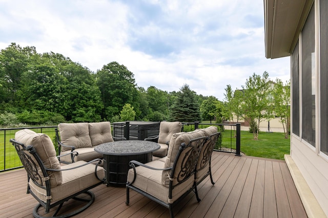 133 E Auburn Trl, Brighton, MI 48114 - deck featuring an outdoor living space and a lawn