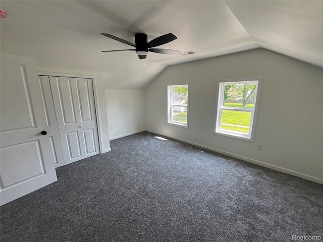1015 9th St, Port Huron, MI 48060 - bonus room featuring ceiling fan, lofted ceiling, and dark carpet