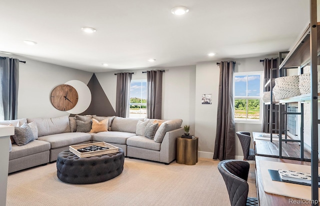 2724 Dunes Ct, Milford, MI 48381 - living room featuring recessed lighting, carpet floors, and baseboards